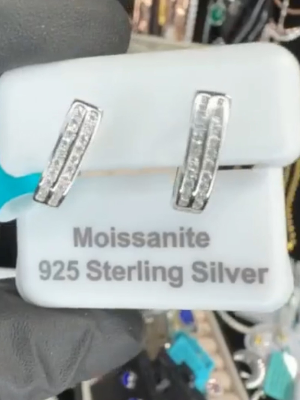 Moissanite Sterling Silver Curved Bar Earrings - Silver